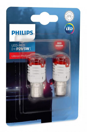 Автолампы Philips Ultinon Pro3000 LED P21/5W LED 12V 0.8/1.75W BAY15D (11499U30RB2) 2шт