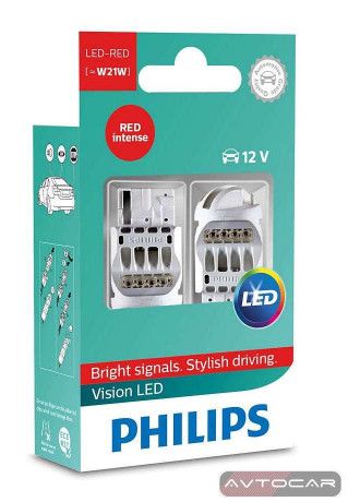 Philips Vision LED сигнальные лампы повышенной яркости, W21W, 2шт., 12838REDX2