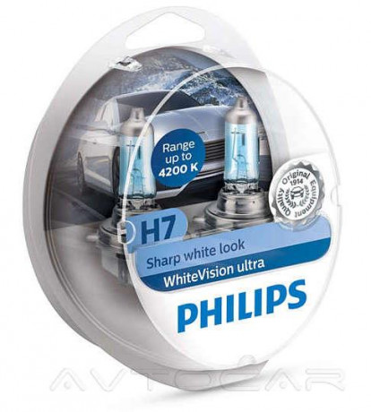 Автолампы Philips WhiteVision Ultra H7 12V 55W 4200K PX26D (12972WVUSM) комплект 2шт. + W5W 2шт.