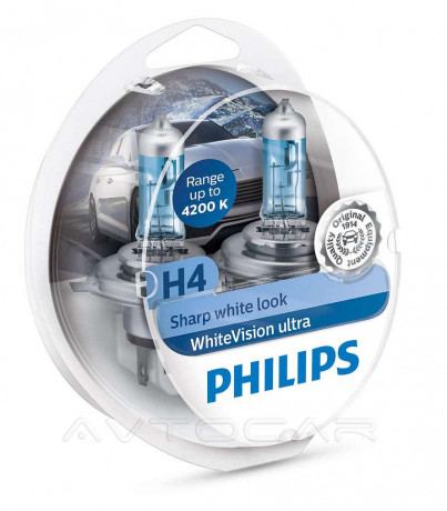 Автолампы Philips WhiteVision Ultra H4 комплект 2шт. + W5W 2шт. 12342WVUSM