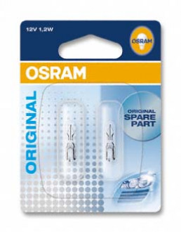 Указательные лампа накаливания OSRAM 2721-02B W1,2W 12V W2x4.6D 10X2 Blister