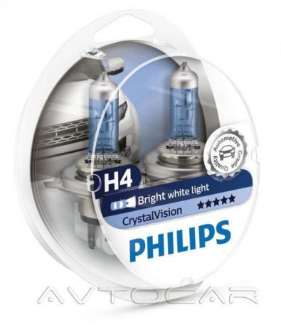 Автолампы Philips CrystalVision 4300K Н4 комплект 2шт + W5W 12342CV