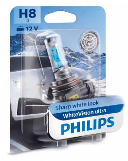 Автолампы Philips WhiteVision Ultra H8 12V 35W 3800K PGJ19-1 (1шт) 12360WVUB1