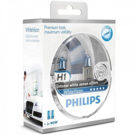 Philips WhiteVision H1+W5W 12V 55W комплект 2шт. + 2шт. 12258WHV