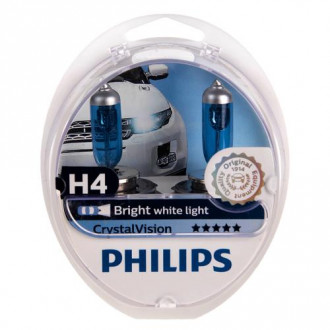 Автолампа Philips Crystal Vision H4 12V 60/55W P43t 2 шт. (12342CVSM) белый яркий свет (12342CVSM)