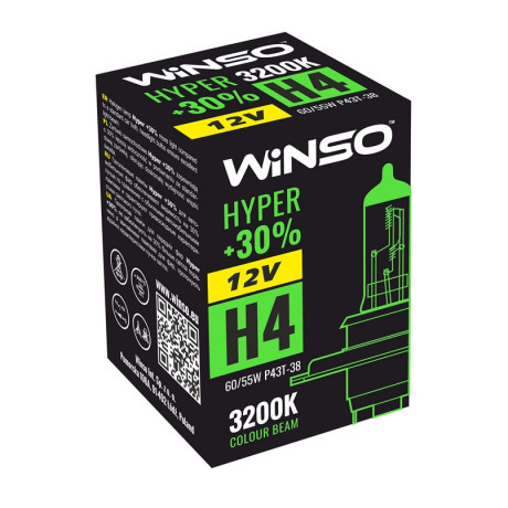 Автолампа Winso 12V H4 HYPER +30% 60/55W P43t-38