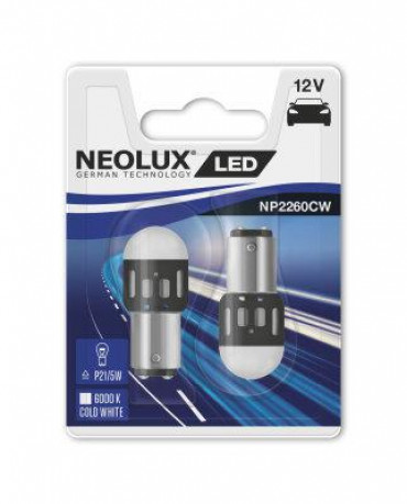 Автолампы светодиодные Neolux P21/5W LED 12V 1.2W 6000K BAY15D (в комплекте 2шт) NP2260CW