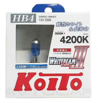 Автолампы Koito WhiteBeam III 4200K HB4 12V 55W P22d P0757W (комплект  2шт.) Япония