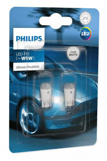 Автолампы Philips Ultinon Pro3000 W5W LED 12V 0.6W 6000K W2,1X9,5D (11961U30CWB2) 2шт