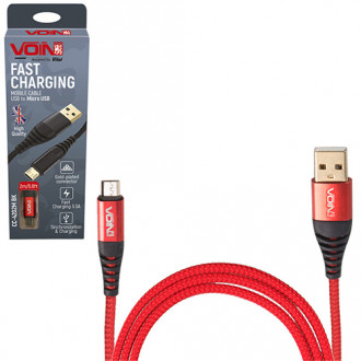 Кабель  VOIN CC-4202M RD, USB - Micro USB 3А, 2m, red (быстрая зарядка/передача данных) (CC-4202M RD)