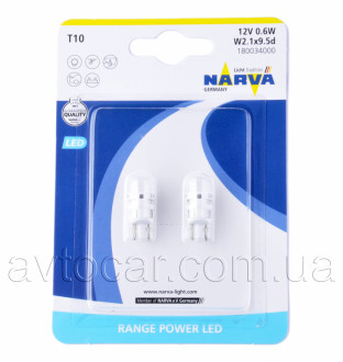 Автолампы Narva Range Power LED-T10 W5W 0.6W 12V (18003) заменены на 180744000