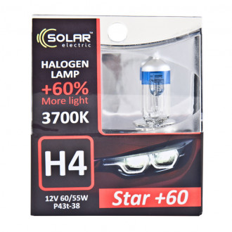 Лампы автомобильные Solar Star +60 H4 12V 60/55W P43t-38 (комплект 2шт.) 1234S2