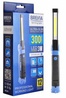 Инспекционная лампа Brevia LED Ultra-Slim 3W COB+1W LED 300lm 2000mAh microUSB