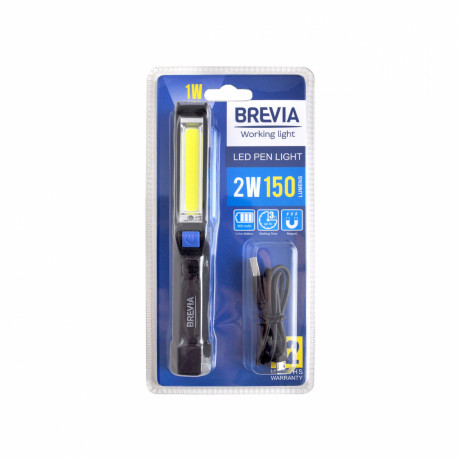 Инспекционная лампа Brevia LED Pen Light 2W COB+1W LED 150lm 900mAh microUSB (11220)