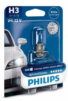 Автолампы Philips WhiteVision H3 WhiteVision +60% (4300K) 12V 55W PK22s (12336WHVB1) 1шт