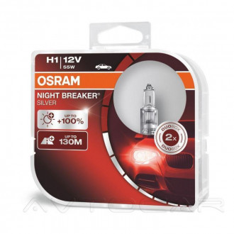 Автолампы H1 12V 55W P14.5s (2шт.) Osram Night Breaker Silver Silverstar 2.0