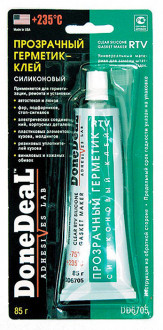 Прозрачный силиконовый герметик-клей для стекол Done Deal (упаковка 85г) DD6705