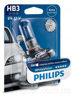 Автолампы Philips HB3 WhiteVision +60% (3700K) 12V 65W P20d (9005WHVB1) 1шт