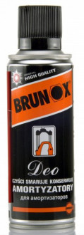 Смазка для амортизаторов Brunox Deo чистит, защищает от грязи и улучшает их работу, аэрозоль упаковка 200мл.