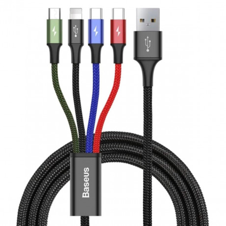 Кабель Baseus fast 4-in-1 cable for ip+type-c(2)+micro 3.5a 1.2m black CA1T4-B01
